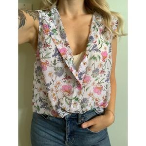 COPY - Size 4, H&M, white and floral sleeveless blouse